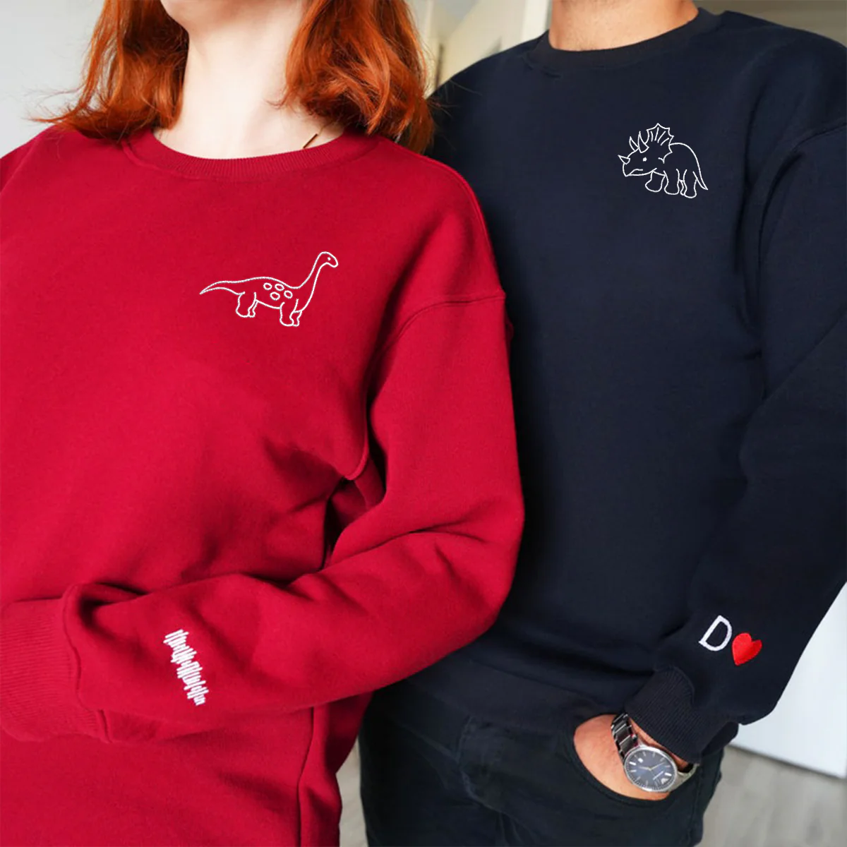 Custom Embroidered Cute Dinosaur Matching Hoodies for Couples - Image 7