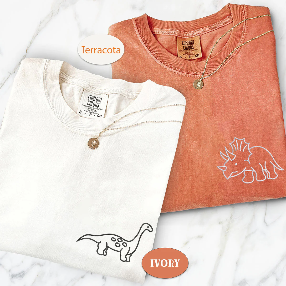 Custom Embroidered Cute Dinosaur Matching T-shirts for Couples - Image 2