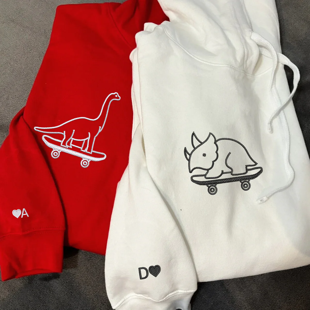 Custom Embroidered Cute Dinosaurs Skaters Matching Hoodies for Couples - Image 5