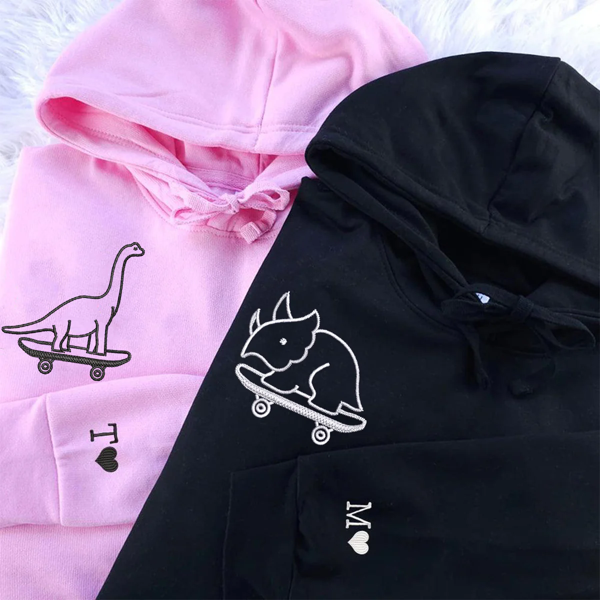 Custom Embroidered Cute Dinosaurs Skaters Matching Hoodies for Couples - Image 6