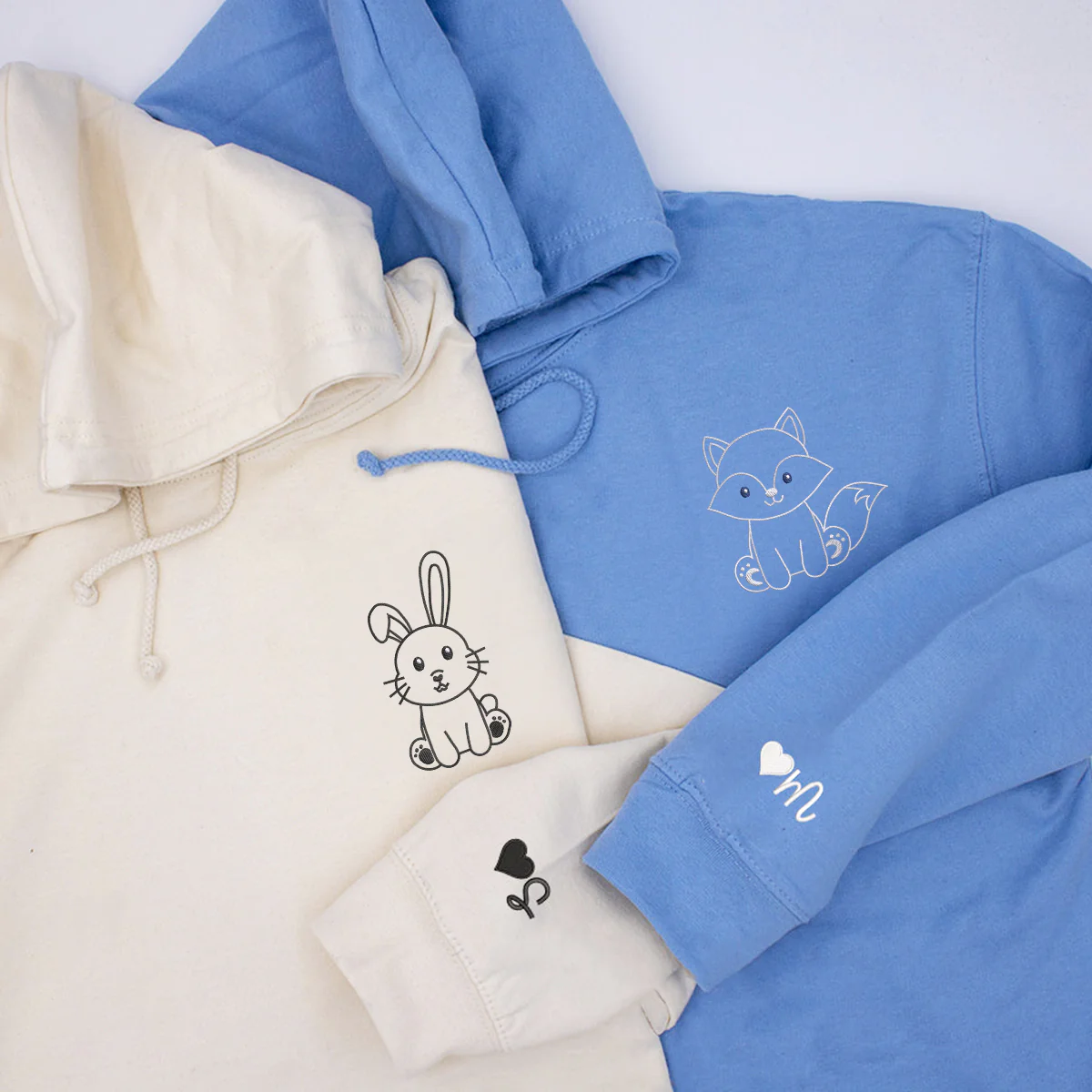 Custom Embroidered Cute Fox and Rabbit Matching Hoodies for Couples - Image 3