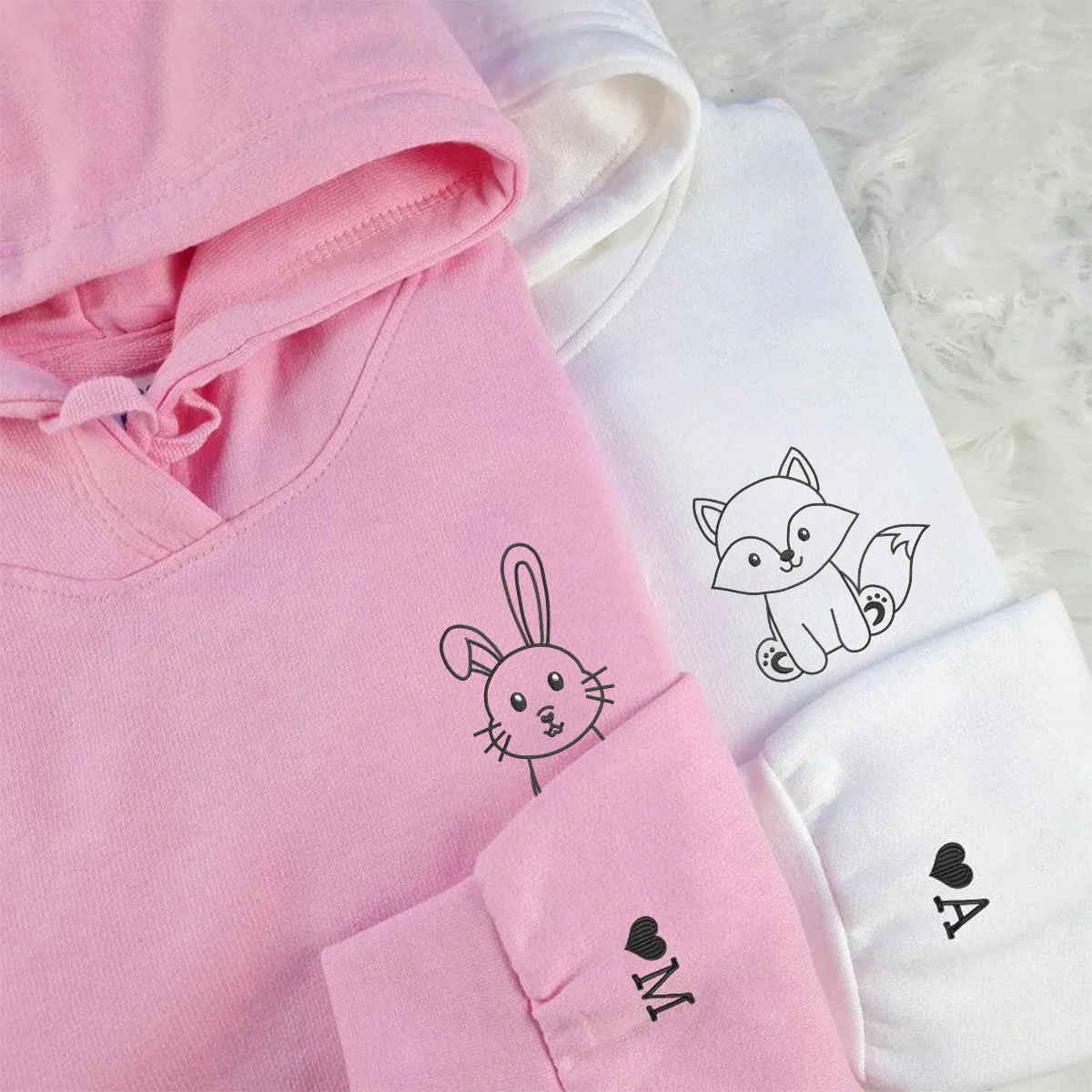 Custom Embroidered Cute Fox and Rabbit Matching Hoodies for Couples - Image 4