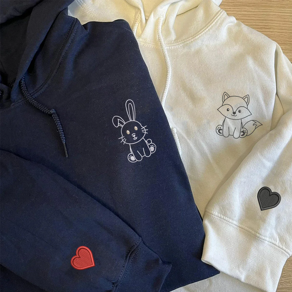 Custom Embroidered Cute Fox and Rabbit Matching Hoodies for Couples - Image 6
