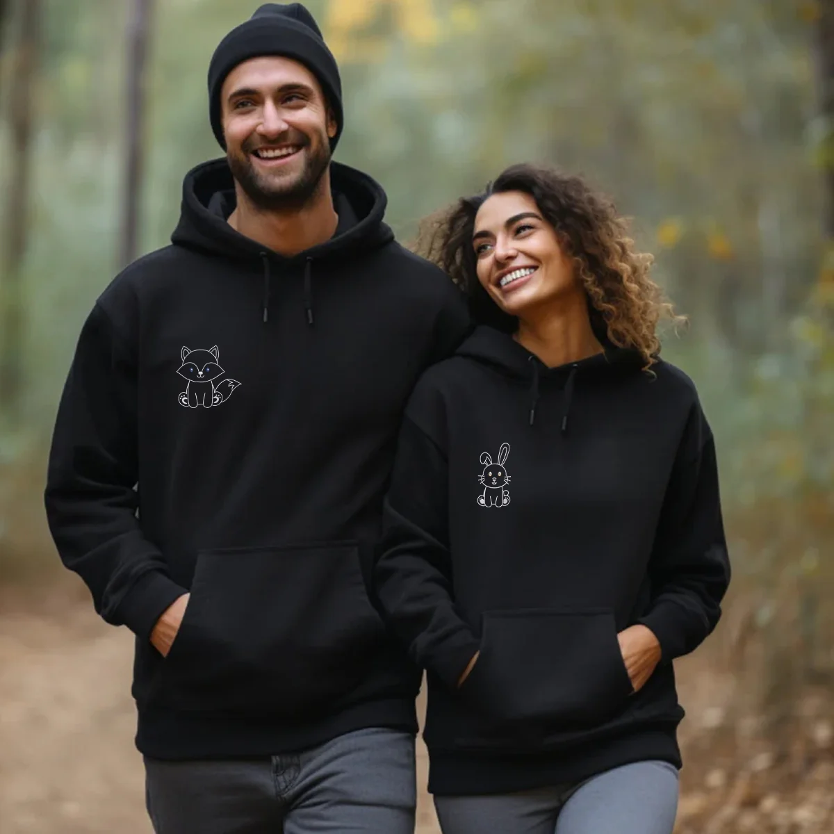 Custom Embroidered Cute Fox and Rabbit Matching Hoodies for Couples - Image 7