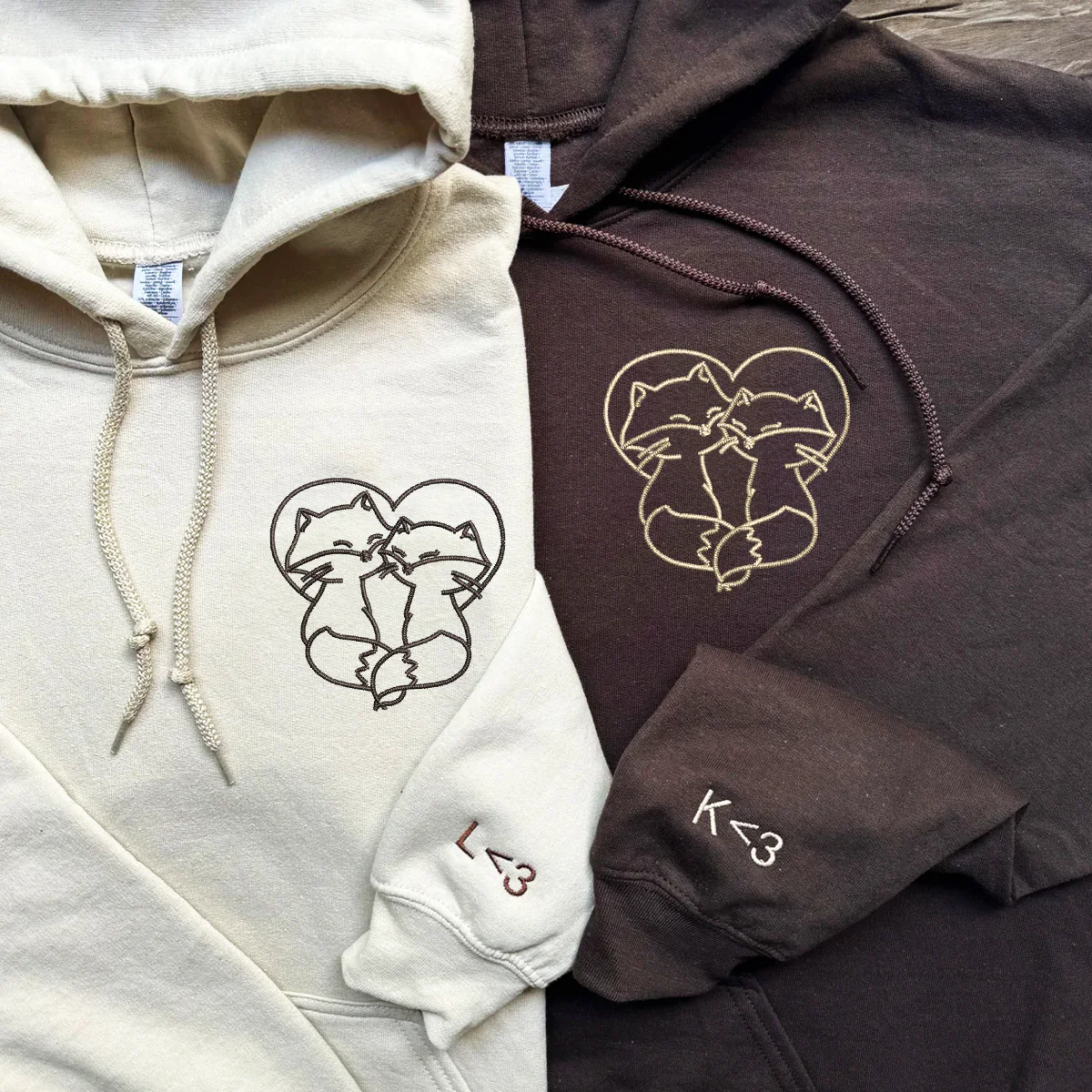Custom Embroidered Cute Fox Love Matching Hoodies for Couples - Image 2