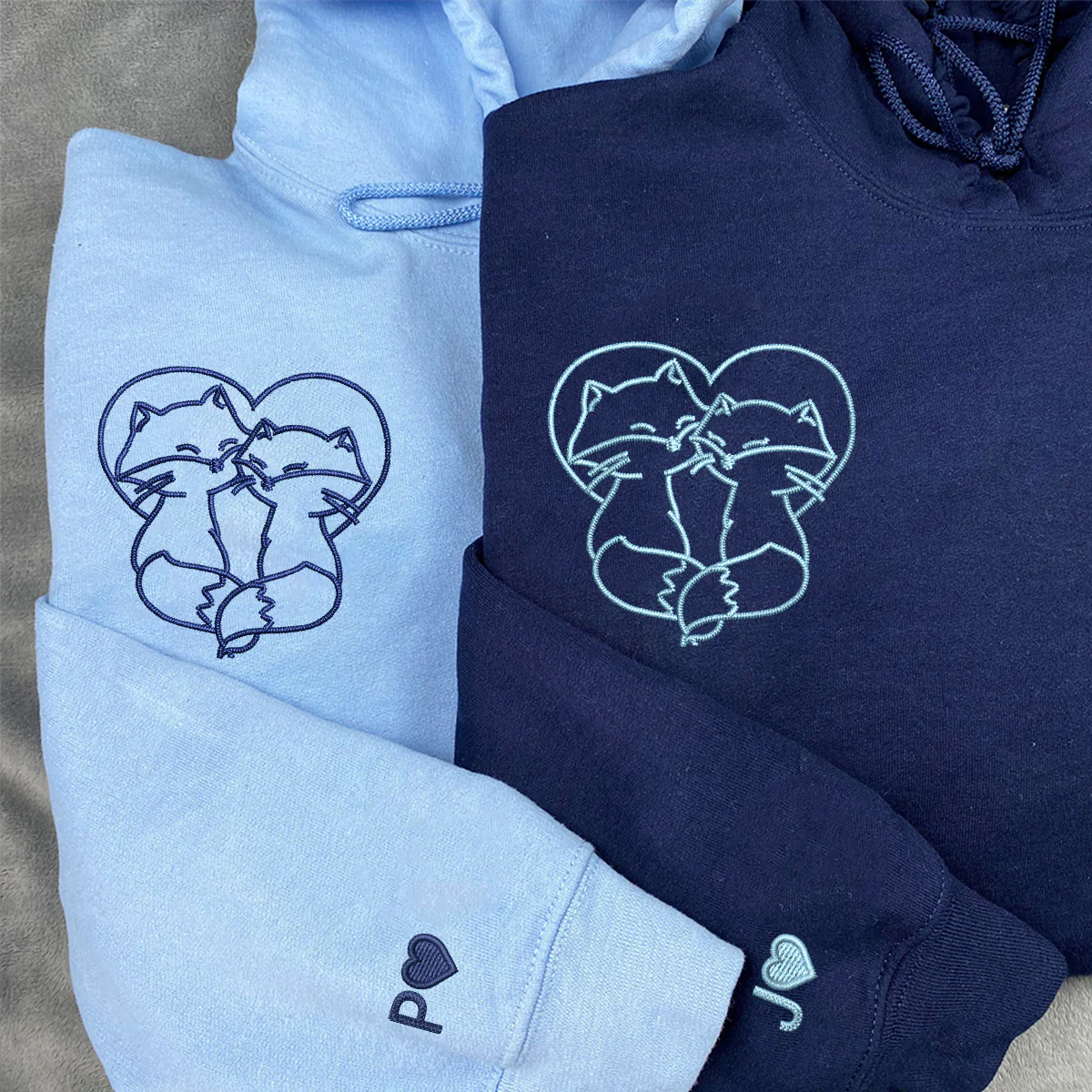 Custom Embroidered Cute Fox Love Matching Hoodies for Couples - Image 3