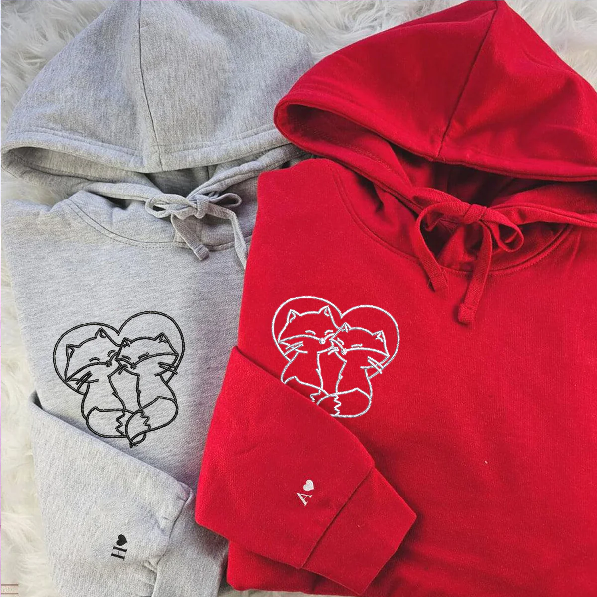 Custom Embroidered Cute Fox Love Matching Hoodies for Couples - Image 4