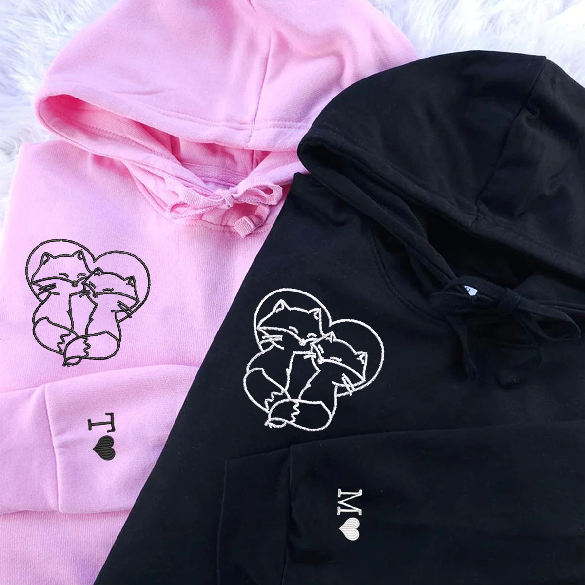Custom Embroidered Cute Fox Love Matching Hoodies for Couples - Image 5