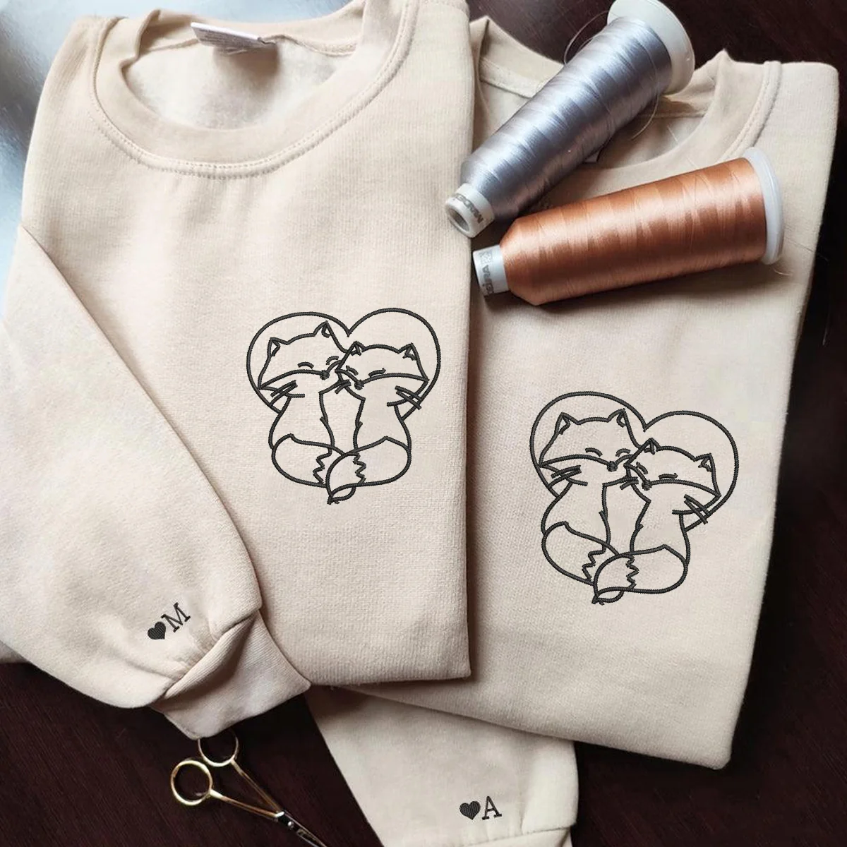 Custom Embroidered Cute Fox Love Matching Hoodies for Couples - Image 6