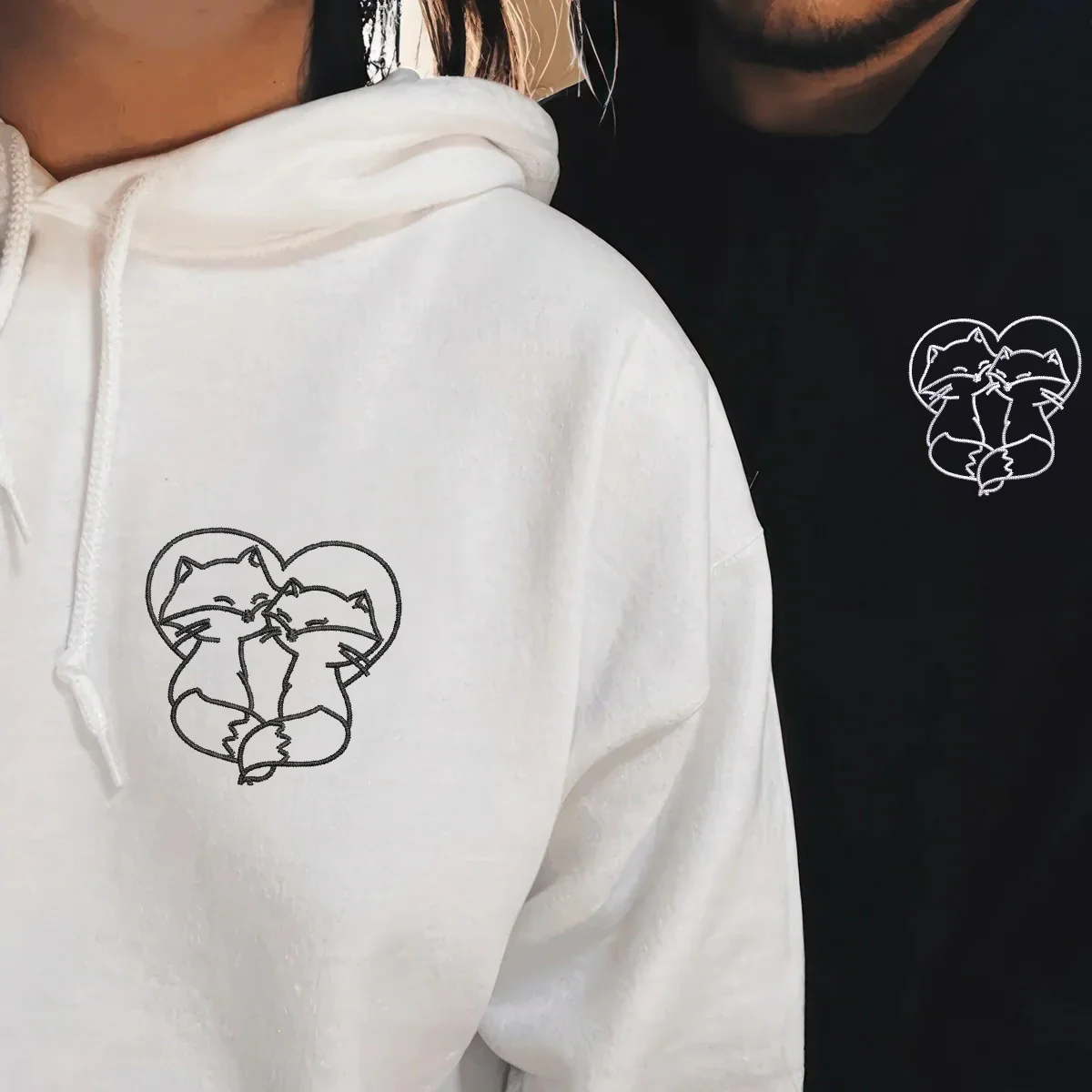 Custom Embroidered Cute Fox Love Matching Hoodies for Couples - Image 7