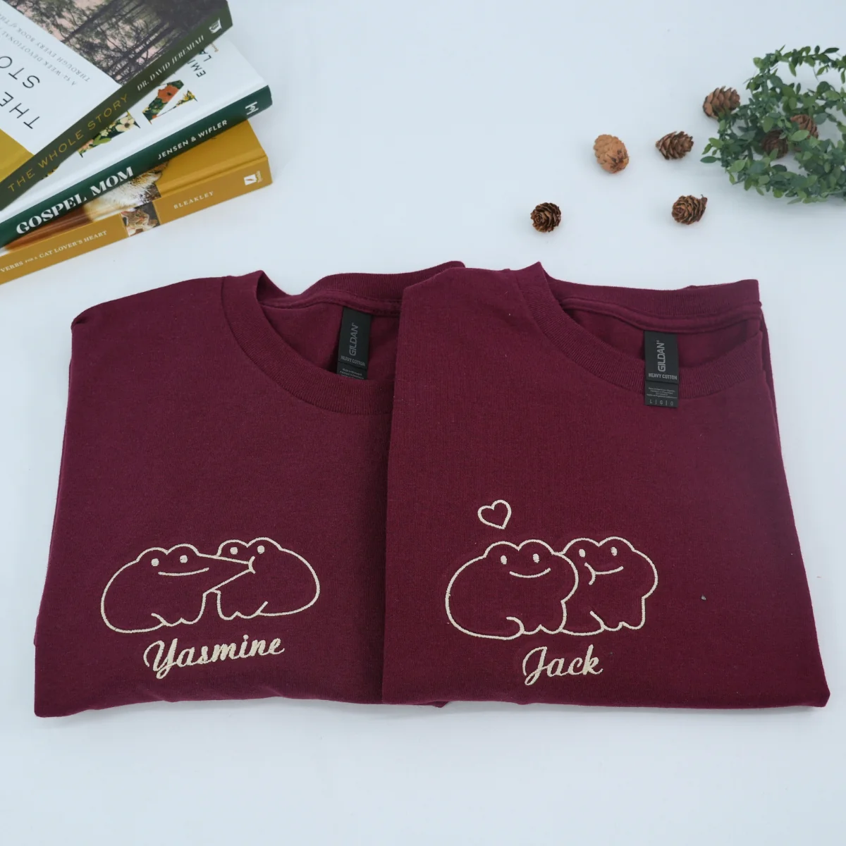 Custom Embroidered Cute Frog Couple Matching Hoodies for Couples - Image 2