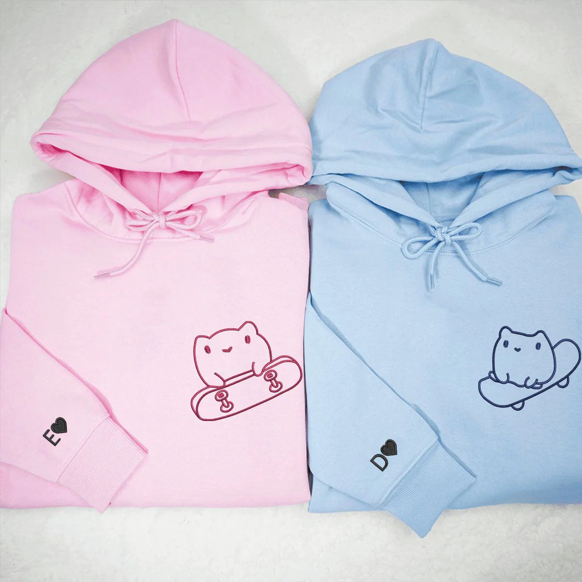 Custom Embroidered Cute Frog Skateboards Matching Hoodies for Couples - Image 4