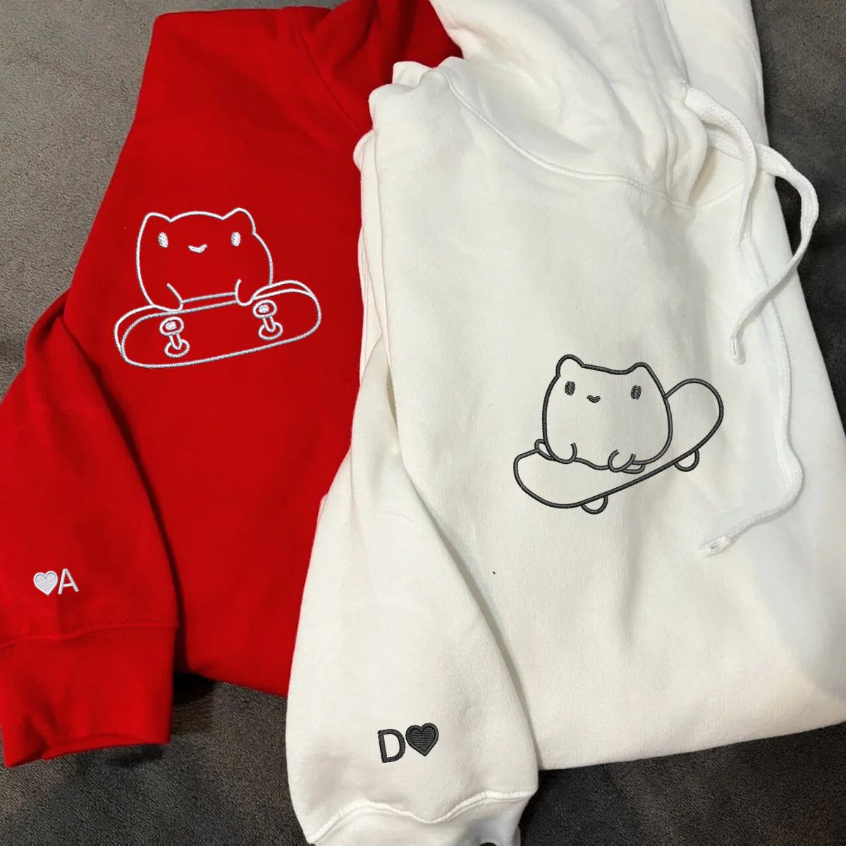 Custom Embroidered Cute Frog Skateboards Matching Hoodies for Couples - Image 5