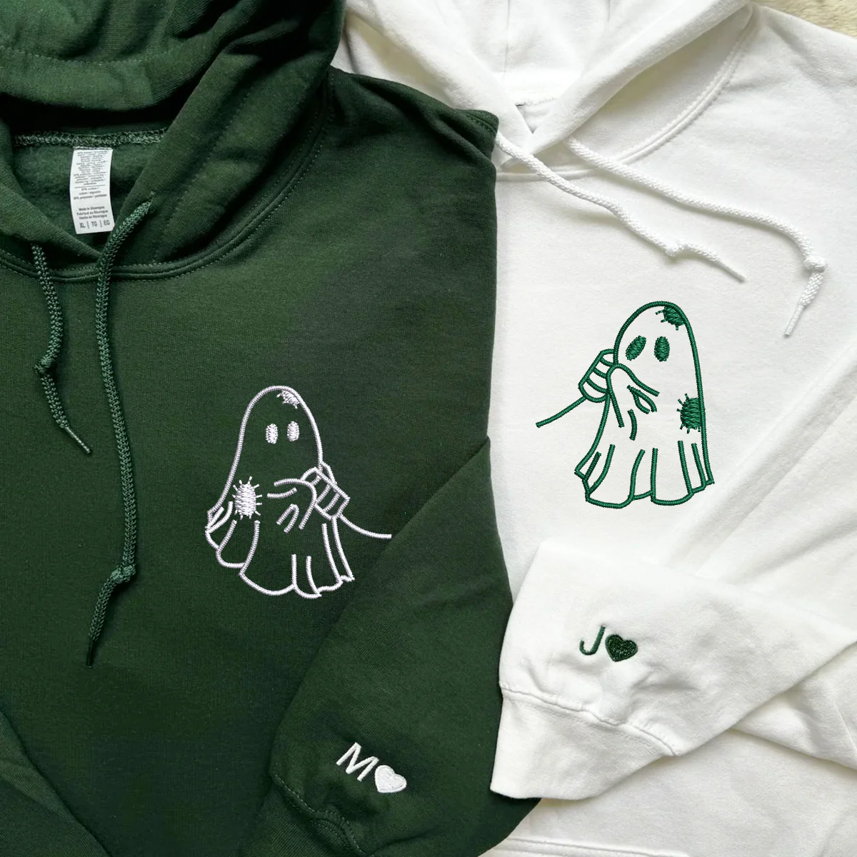 Custom Embroidered Cute Ghost Love Matching Hoodies for Couples - Image 3