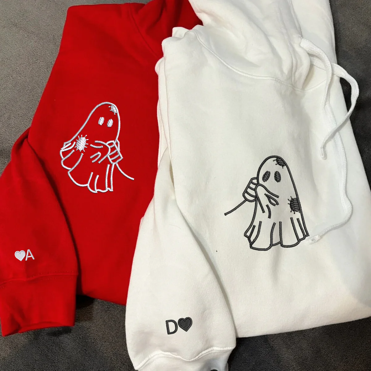 Custom Embroidered Cute Ghost Love Matching Hoodies for Couples - Image 6