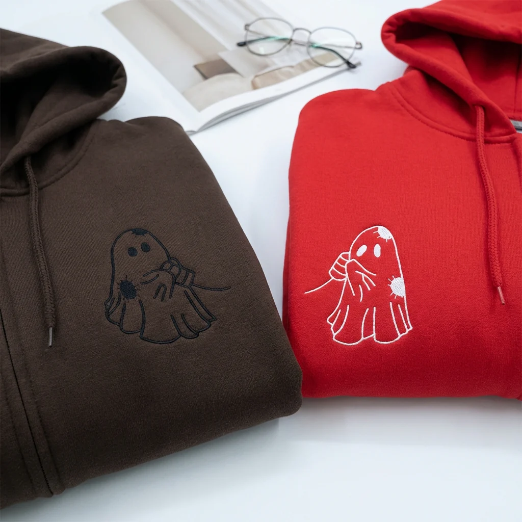 Custom Embroidered Cute Ghost Love Matching Quarter Zip Sweatshirts & Full-Zip Hoodie for Couples - Image 5