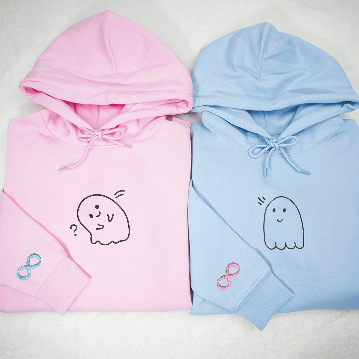 Custom Embroidered Cute Ghost Matching Hoodies for Couples