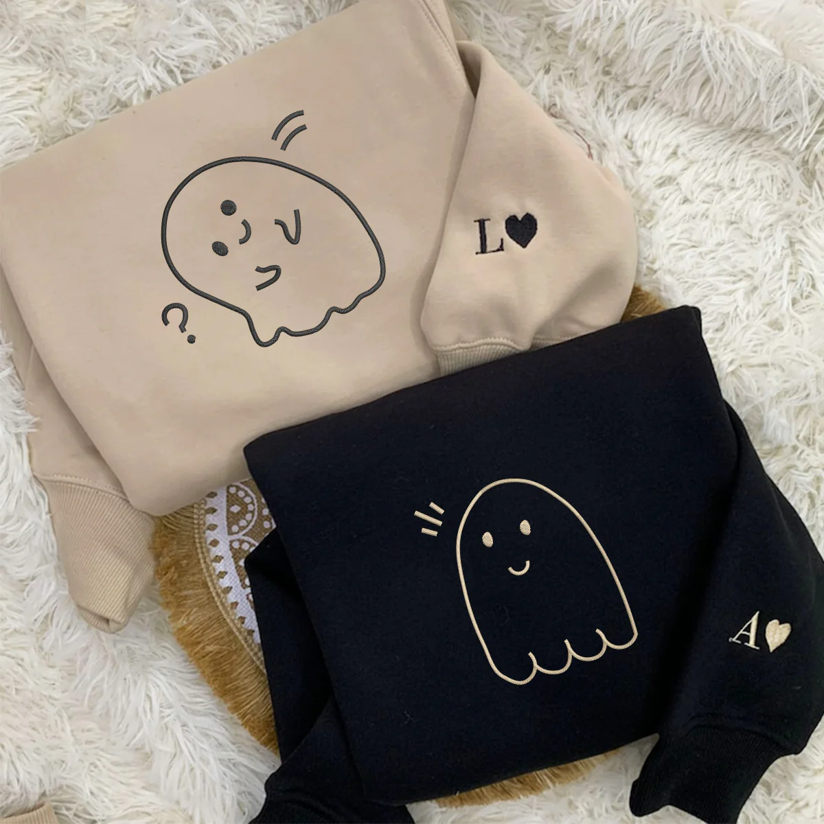 Custom Embroidered Cute Ghost Matching Hoodies for Couples - Image 2
