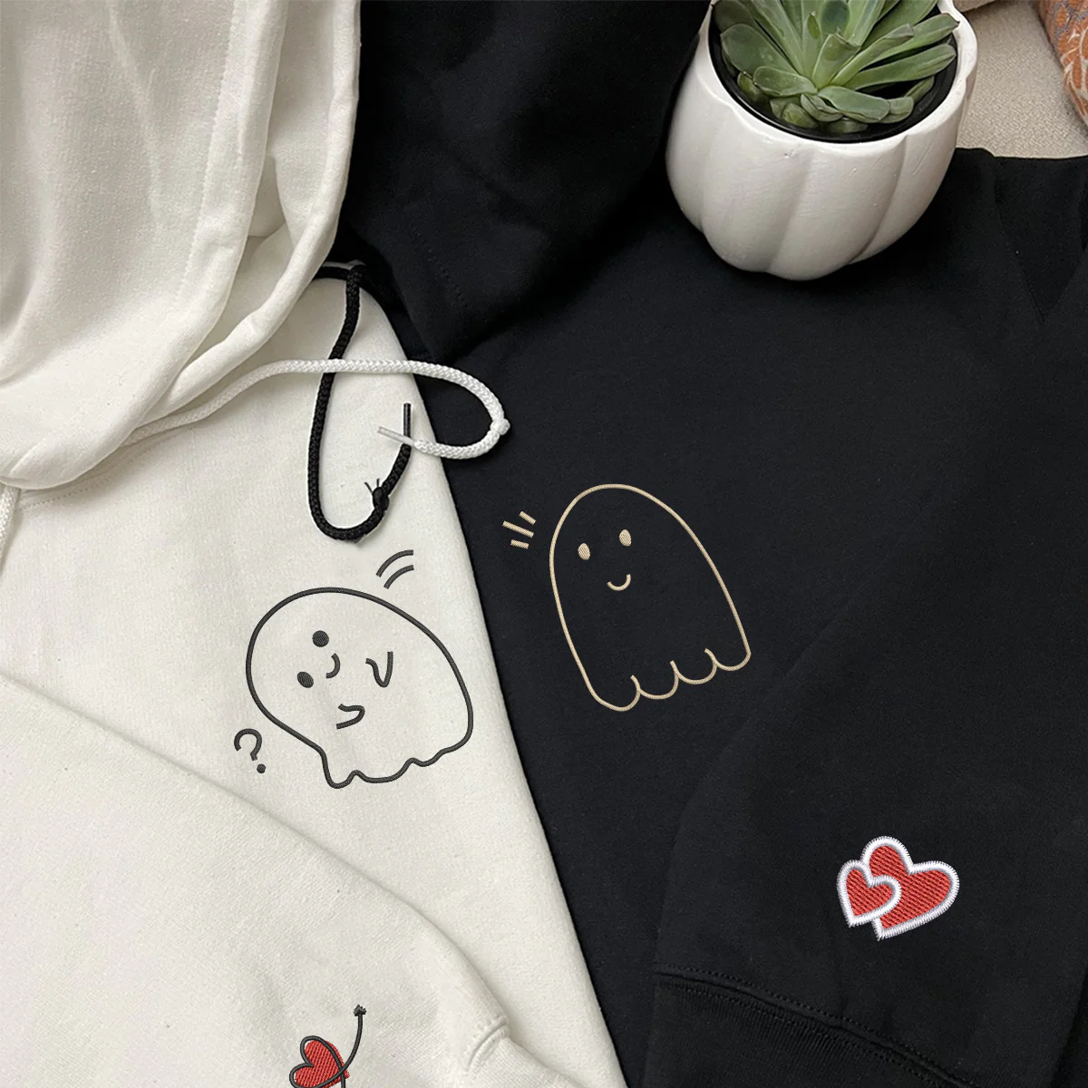 Custom Embroidered Cute Ghost Matching Hoodies for Couples - Image 4