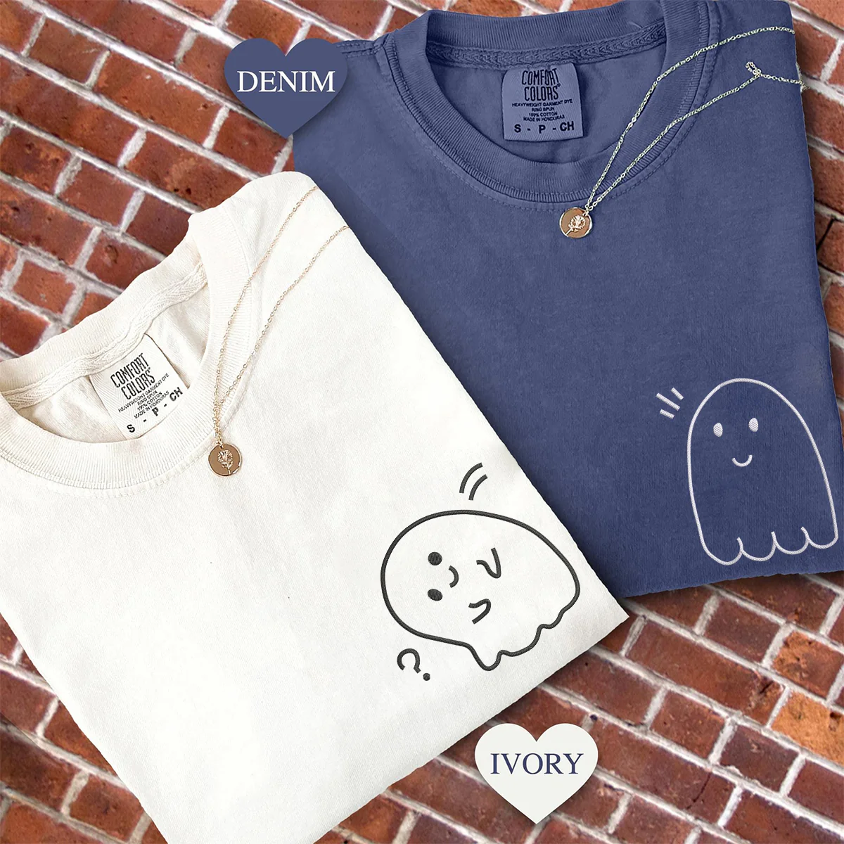 Custom Embroidered Cute Ghost Matching T-shirts for Couples - Image 2