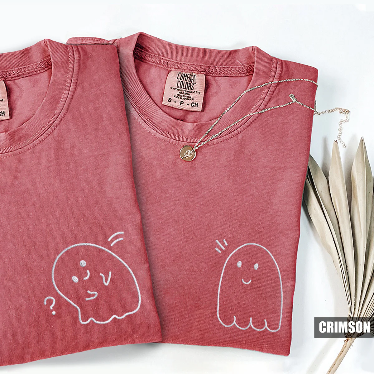 Custom Embroidered Cute Ghost Matching T-shirts for Couples - Image 4