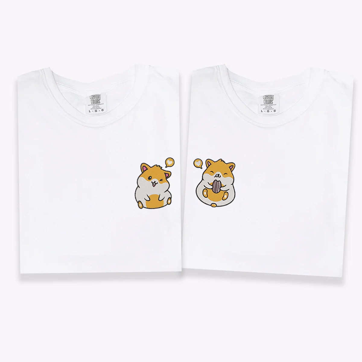 Custom Embroidered Cute Hamster Heart Matching T-shirts for Couples - Image 2