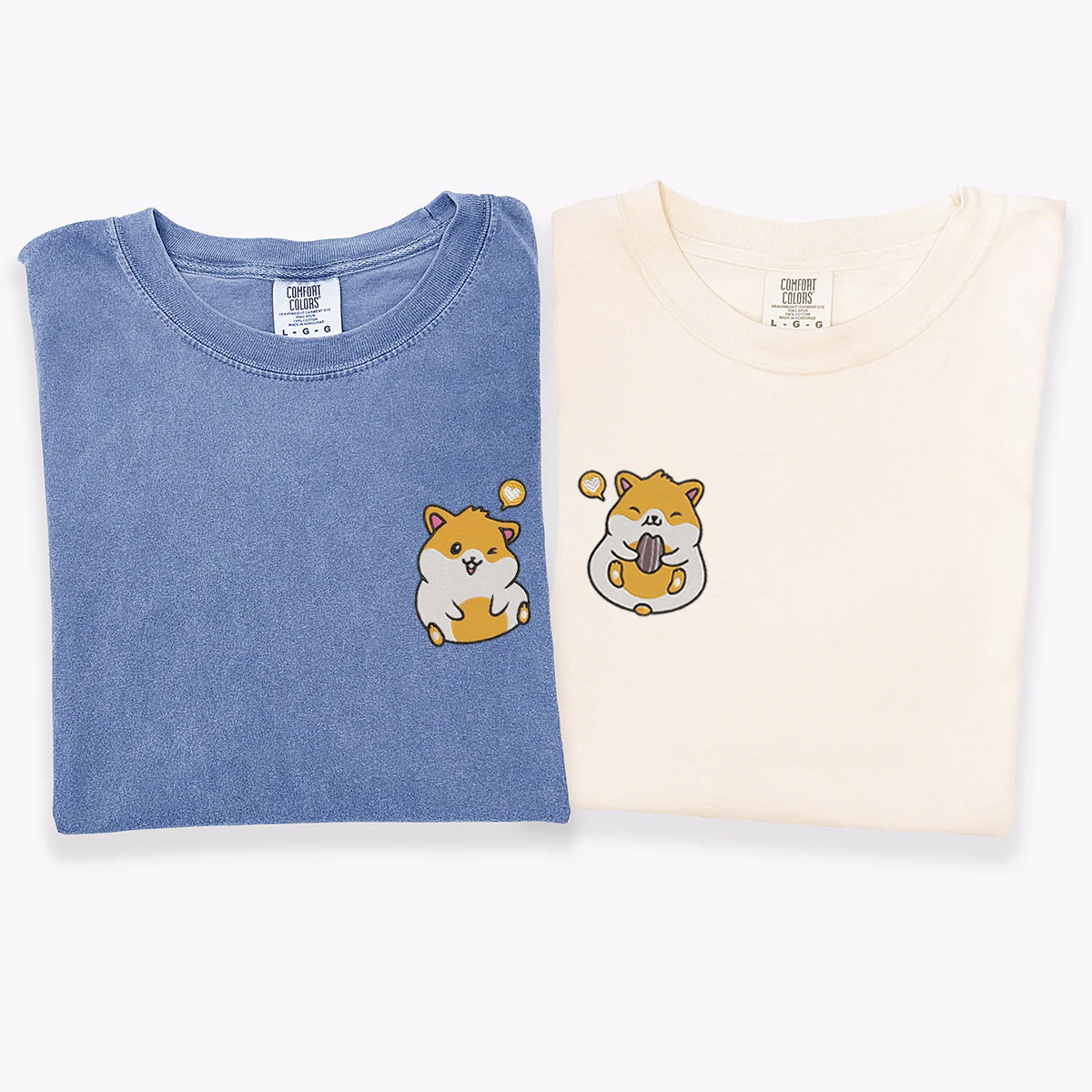 Custom Embroidered Cute Hamster Heart Matching T-shirts for Couples - Image 3