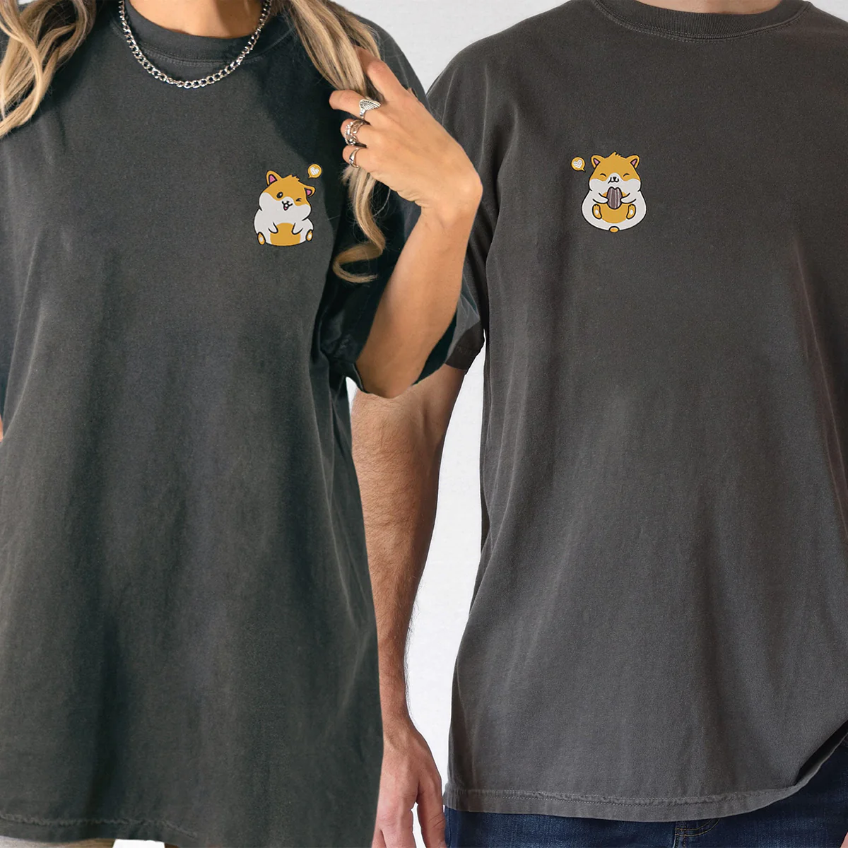Custom Embroidered Cute Hamster Heart Matching T-shirts for Couples - Image 6