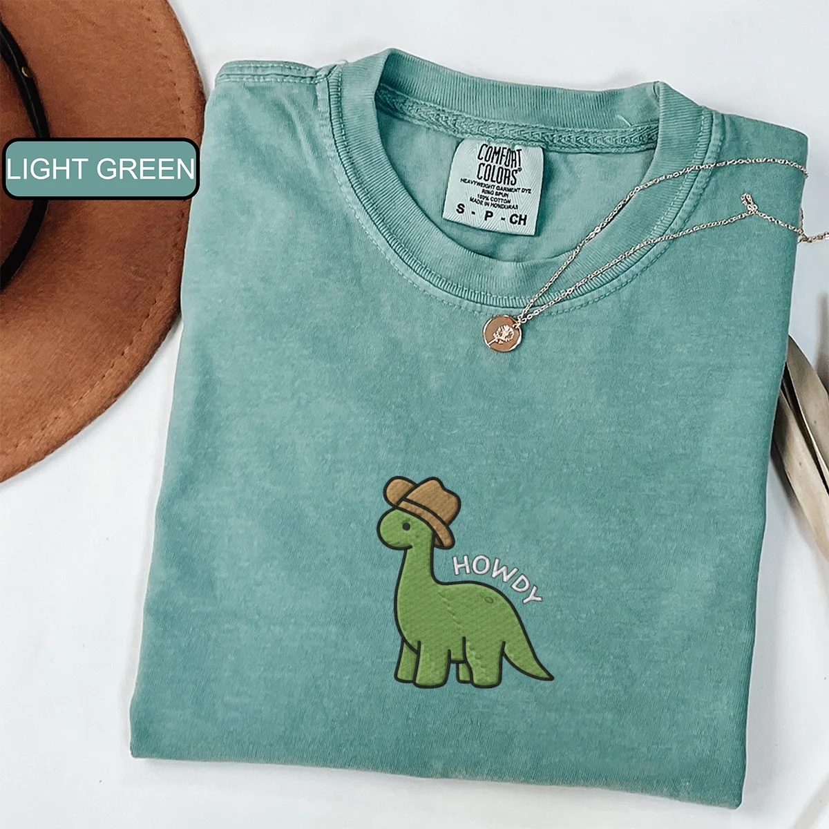 Custom Embroidered Cute Howdy Dinosaur T-Shirt – Cozy Western Dino Tee - Image 5