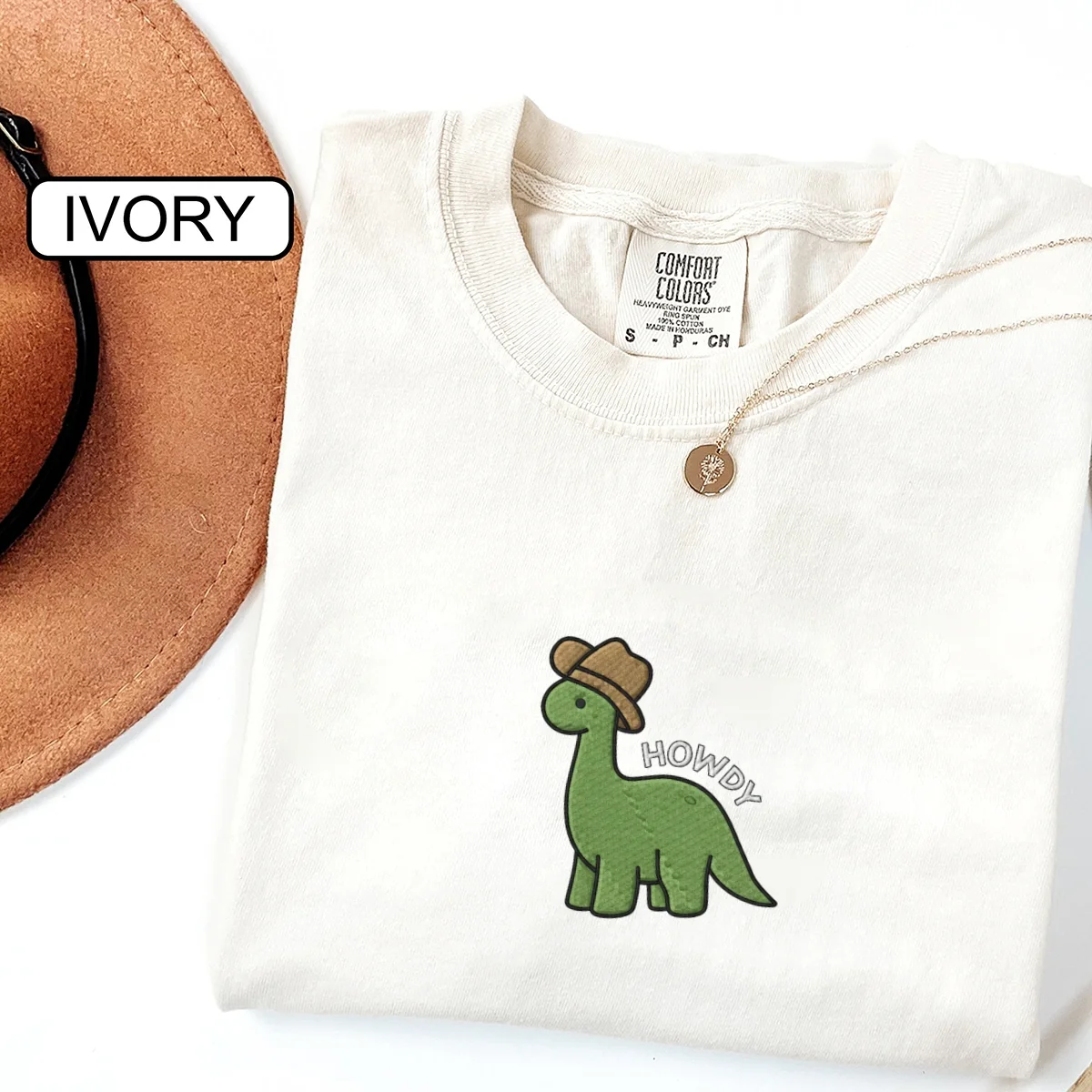 Custom Embroidered Cute Howdy Dinosaur T-Shirt – Cozy Western Dino Tee - Image 6