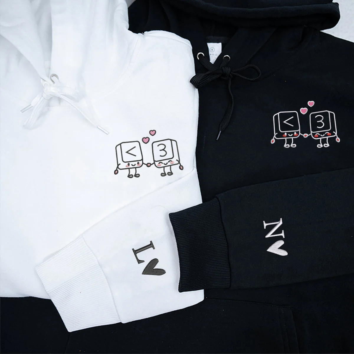Custom Embroidered Cute Keyboard Keys Love Matching Hoodies for Couples - Image 3