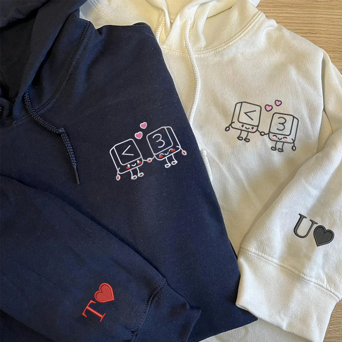 Custom Embroidered Cute Keyboard Keys Love Matching Hoodies for Couples - Image 4