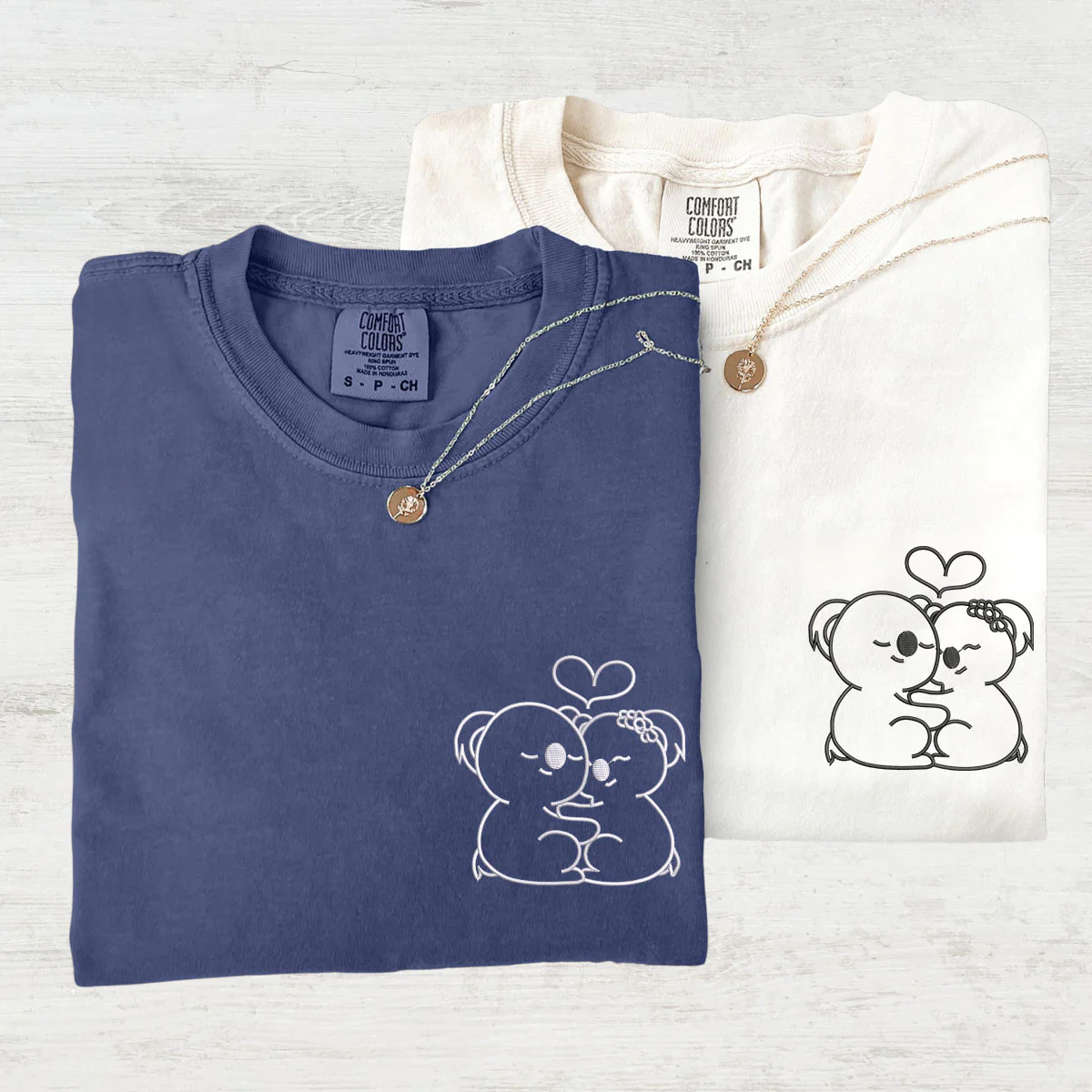 Custom Embroidered Cute Koala Bear Matching T-shirts for Couples