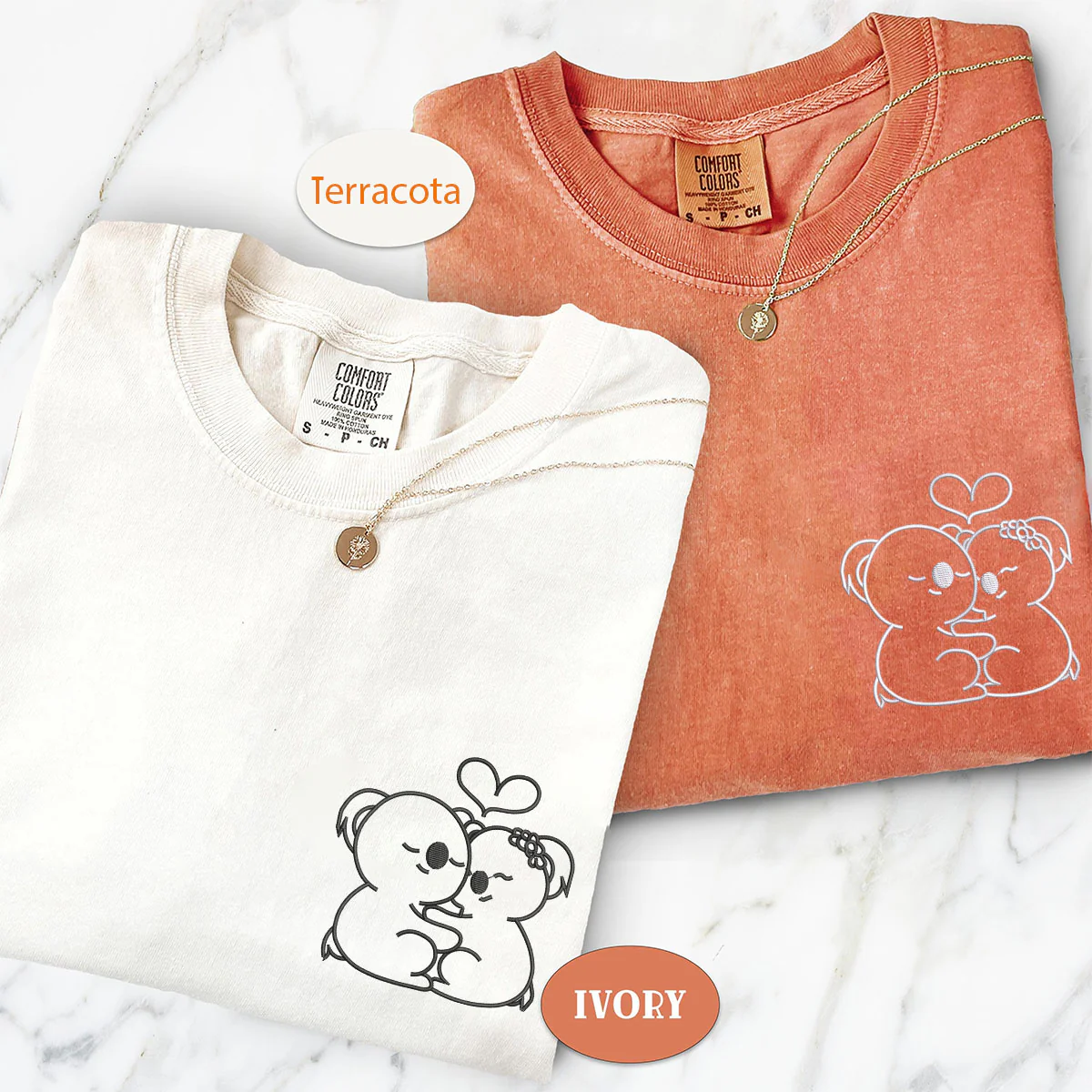 Custom Embroidered Cute Koala Bear Matching T-shirts for Couples - Image 3