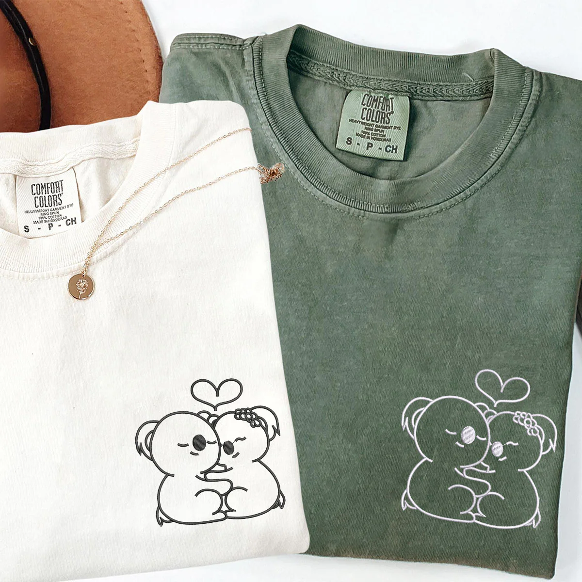 Custom Embroidered Cute Koala Bear Matching T-shirts for Couples - Image 4