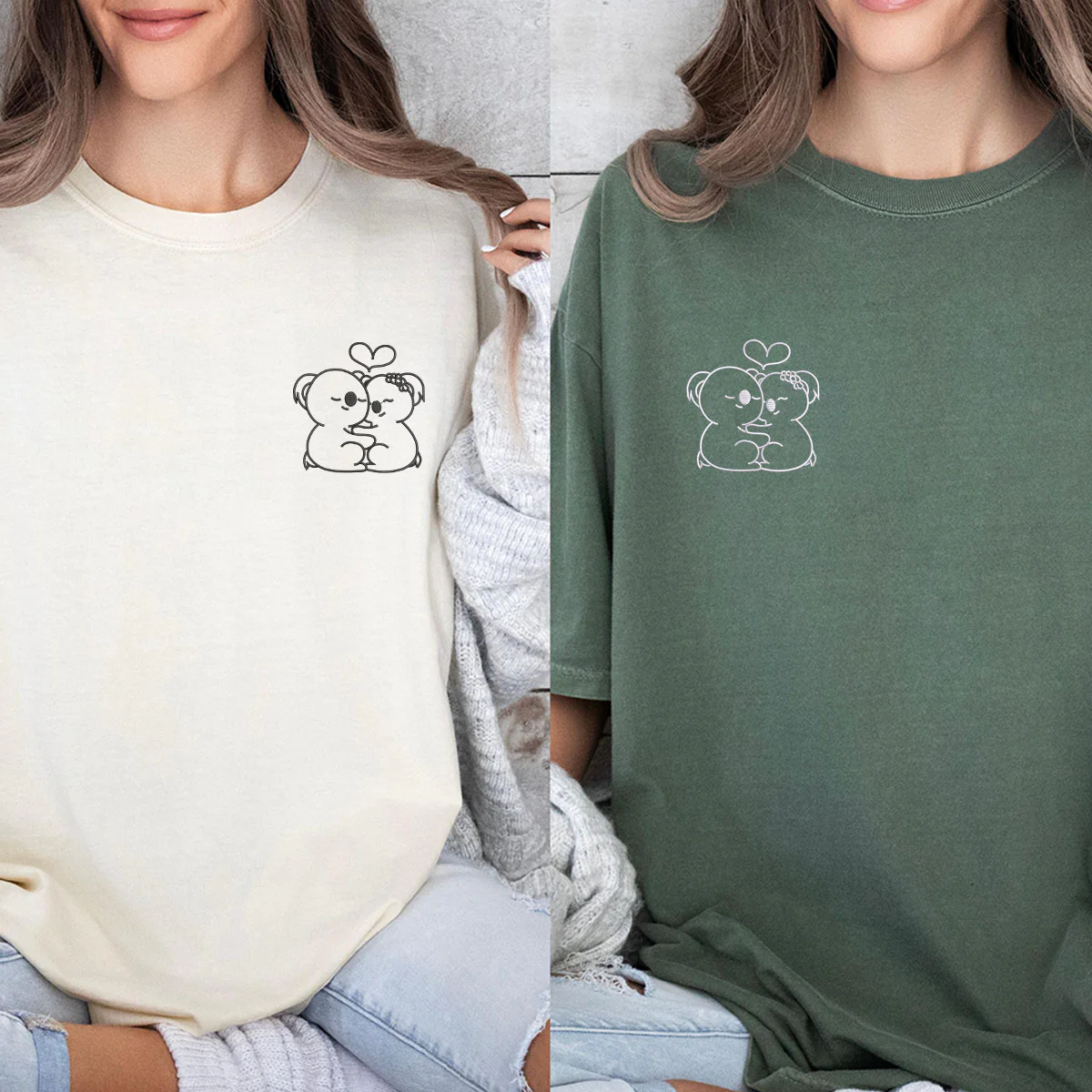 Custom Embroidered Cute Koala Bear Matching T-shirts for Couples - Image 6