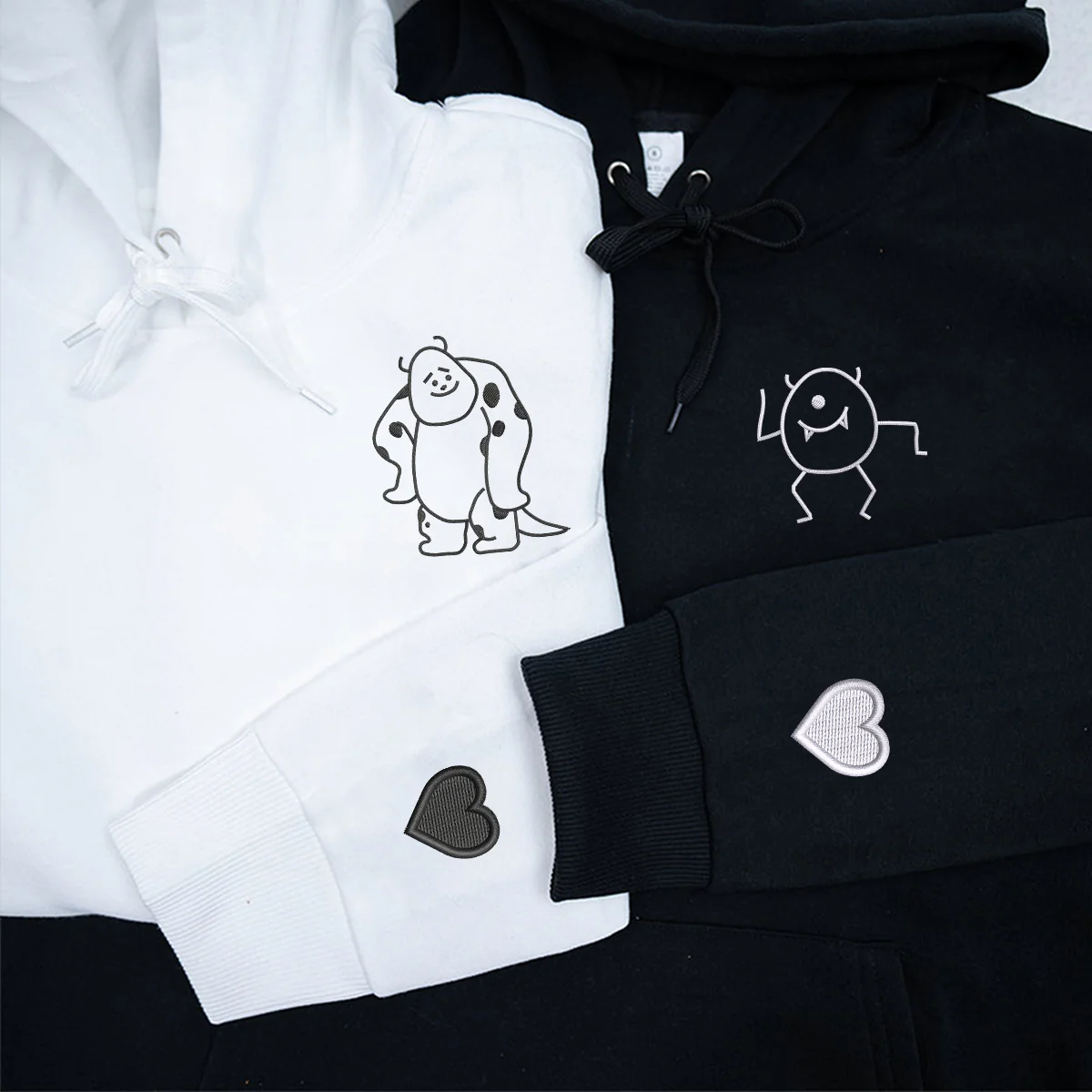 Custom Embroidered Cute Monster Matching Hoodies for Couples - Image 2