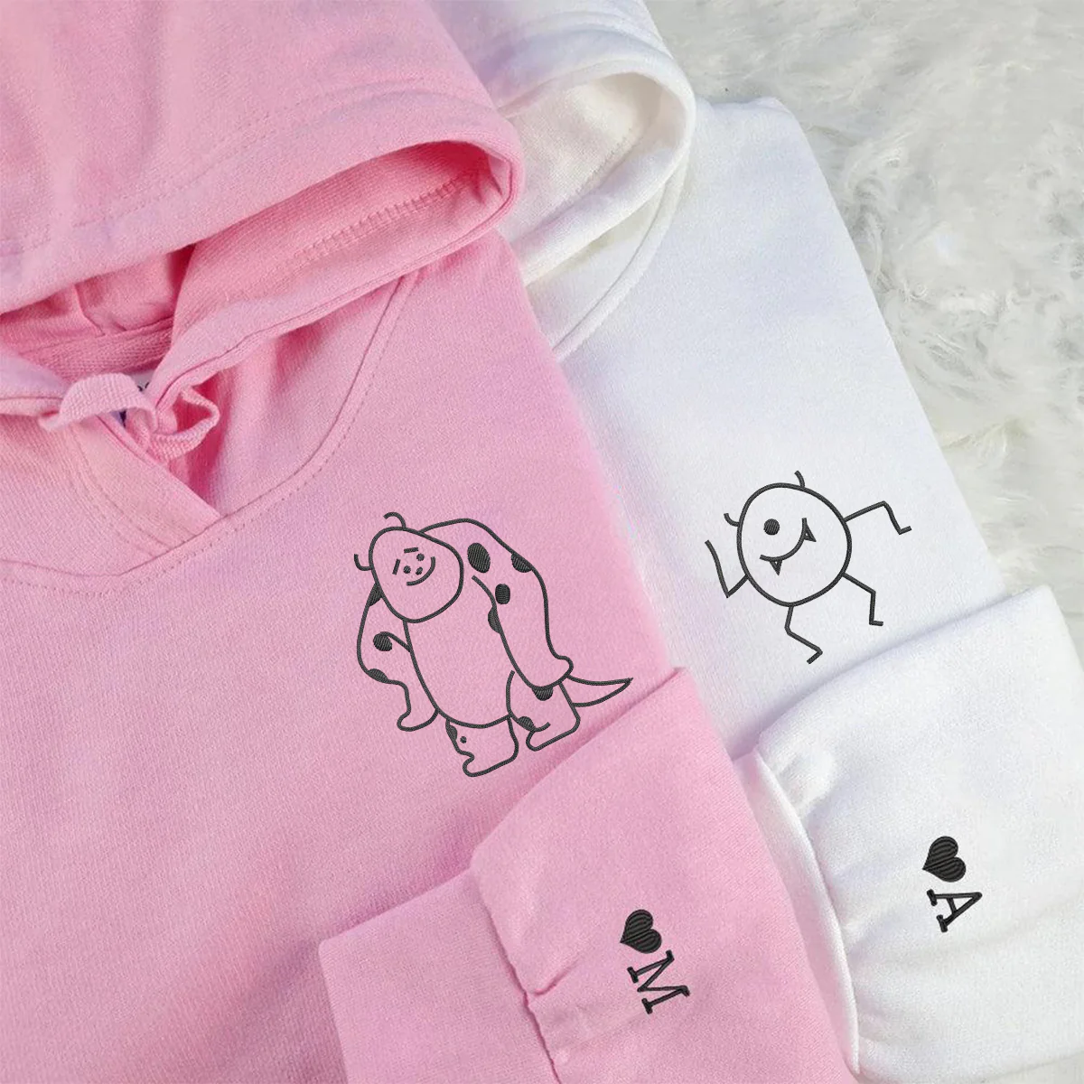 Custom Embroidered Cute Monster Matching Hoodies for Couples - Image 3