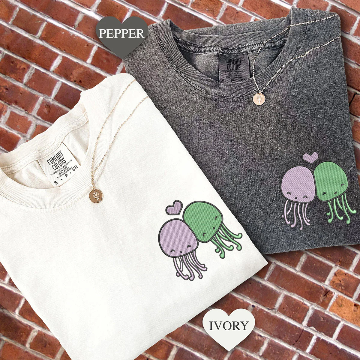 Custom Embroidered Cute Octopus Matching T-shirts for Couples - Image 2