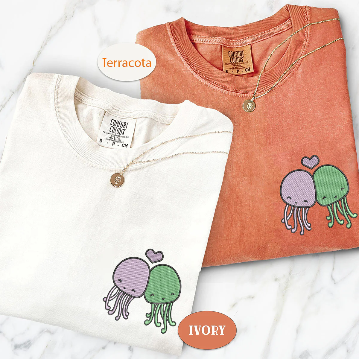 Custom Embroidered Cute Octopus Matching T-shirts for Couples - Image 4