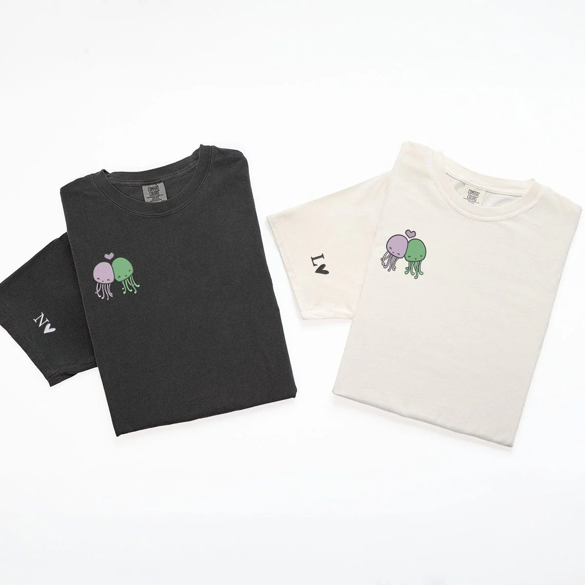 Custom Embroidered Cute Octopus Matching T-shirts for Couples - Image 5