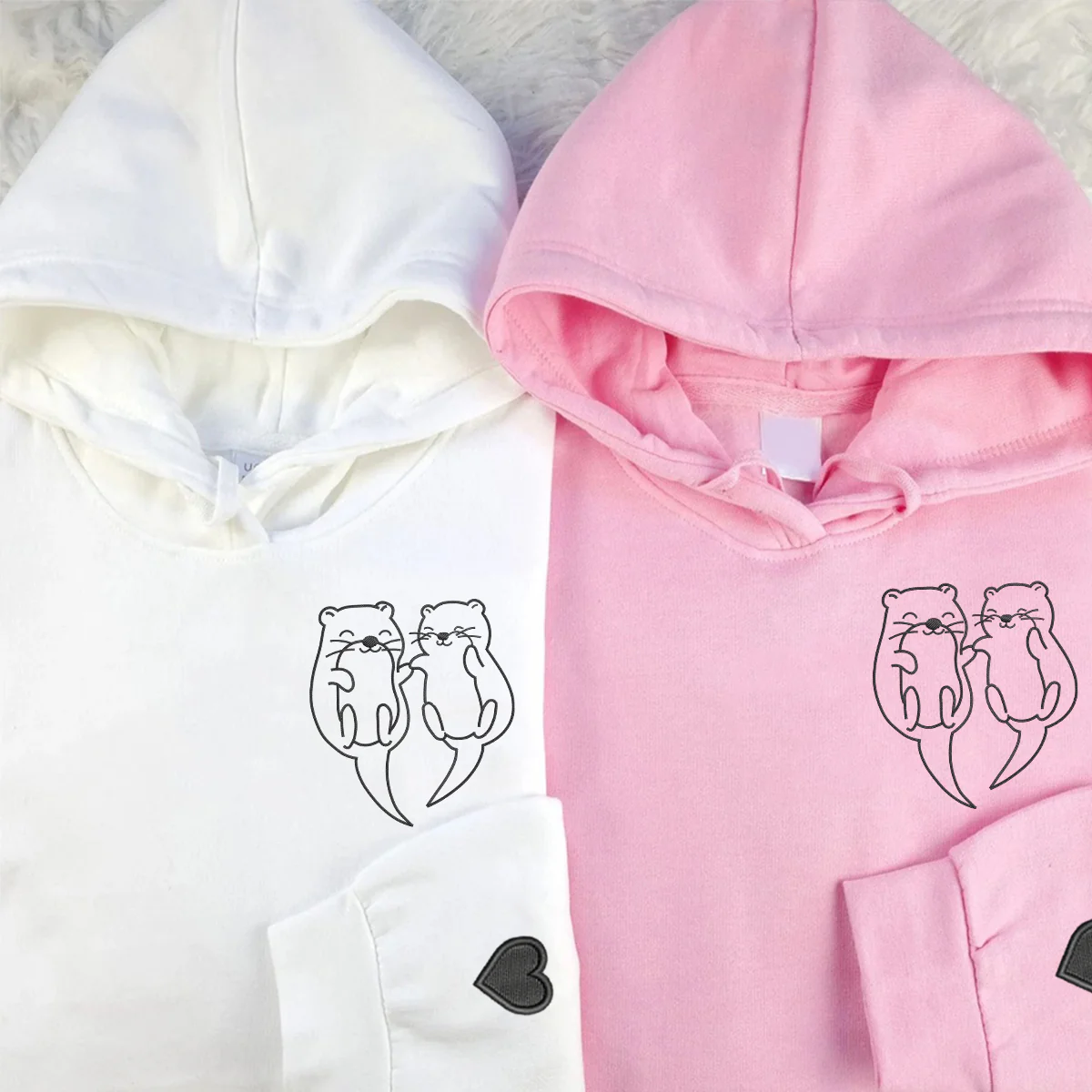 Custom Embroidered Cute Otter Matching Hoodies for Couples - Image 2