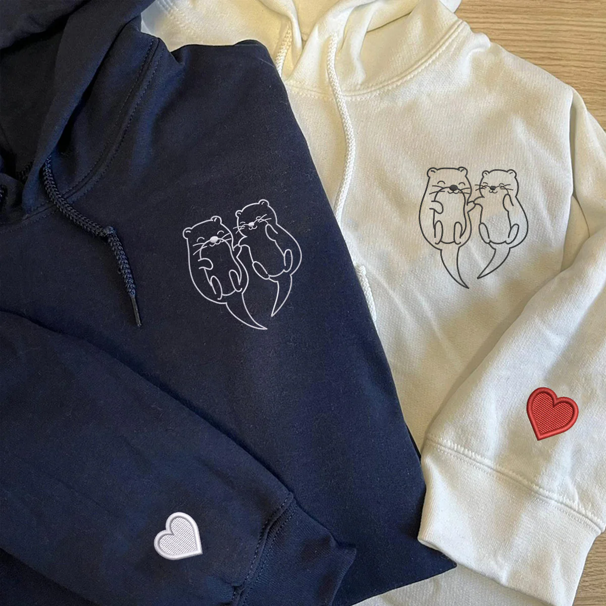 Custom Embroidered Cute Otter Matching Hoodies for Couples - Image 4