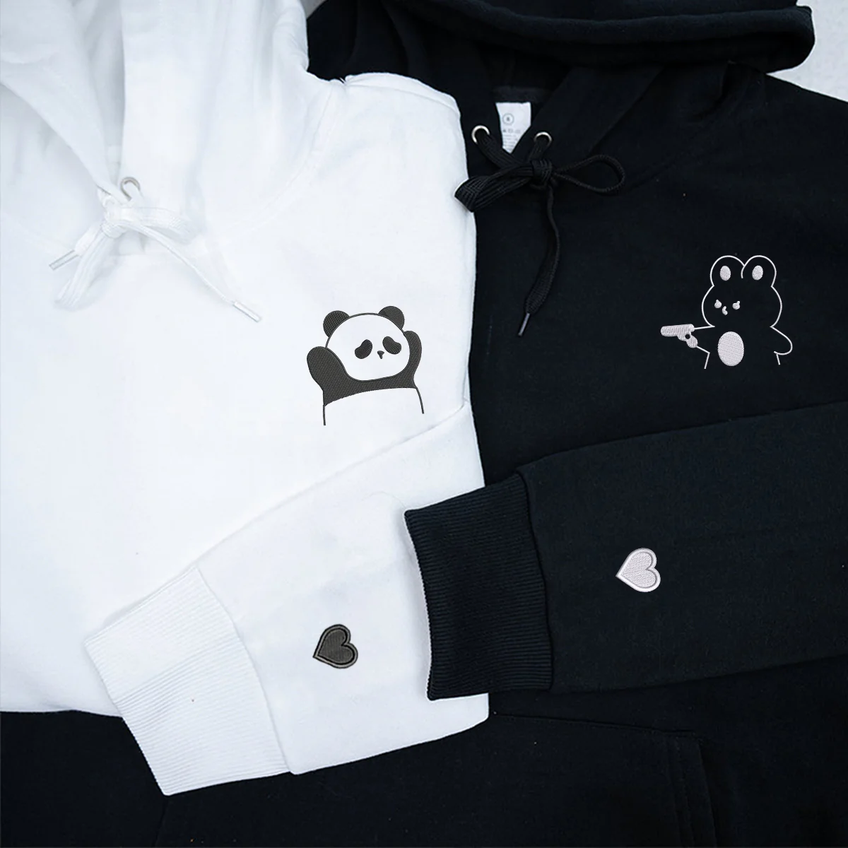 Custom Embroidered Cute Panda and Rabbit Matching Hoodies for Couples - Image 3
