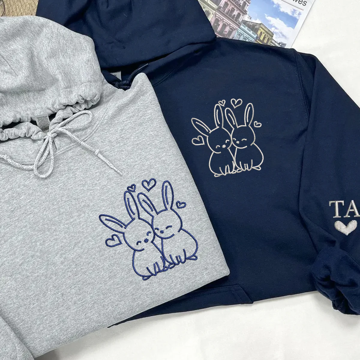 Custom Embroidered Cute Rabbit Love Matching Hoodies for Couples - Image 3