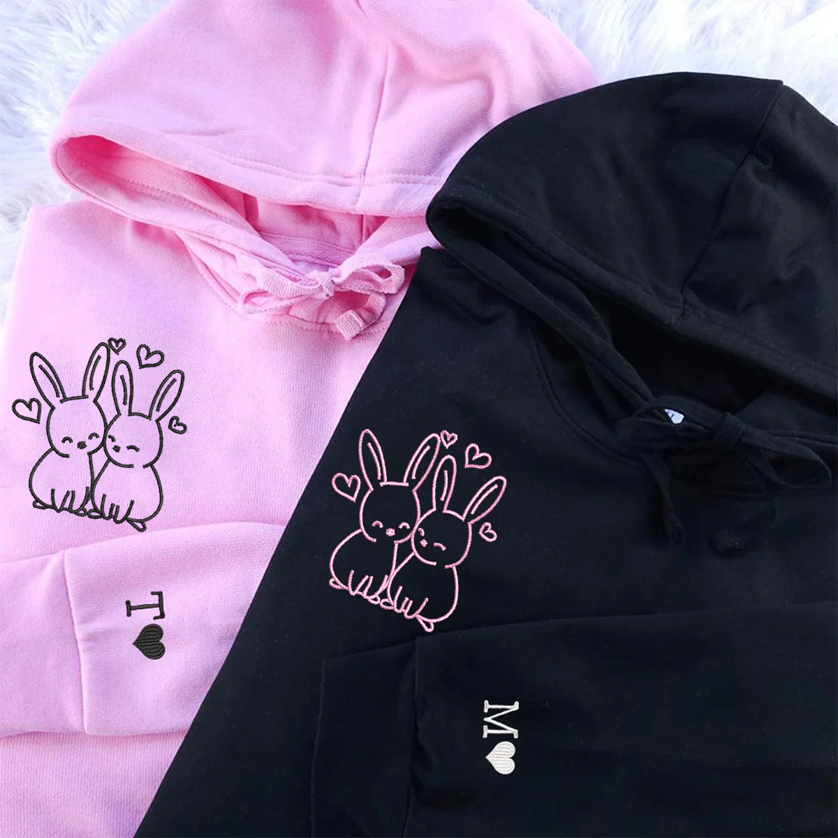 Custom Embroidered Cute Rabbit Love Matching Hoodies for Couples - Image 4
