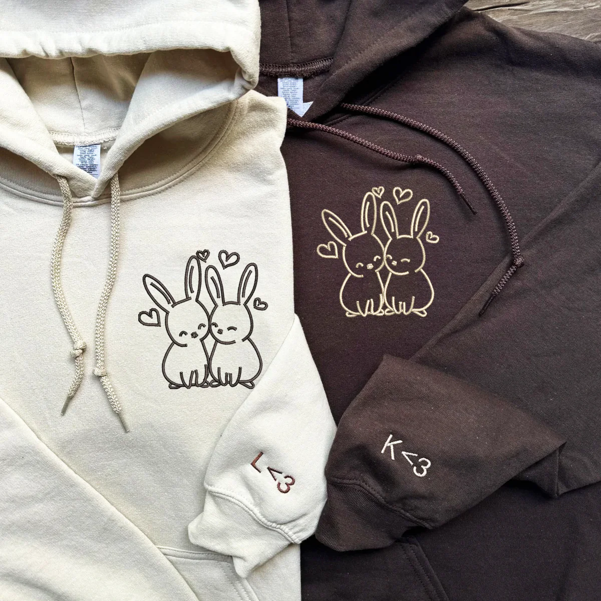 Custom Embroidered Cute Rabbit Love Matching Hoodies for Couples - Image 5