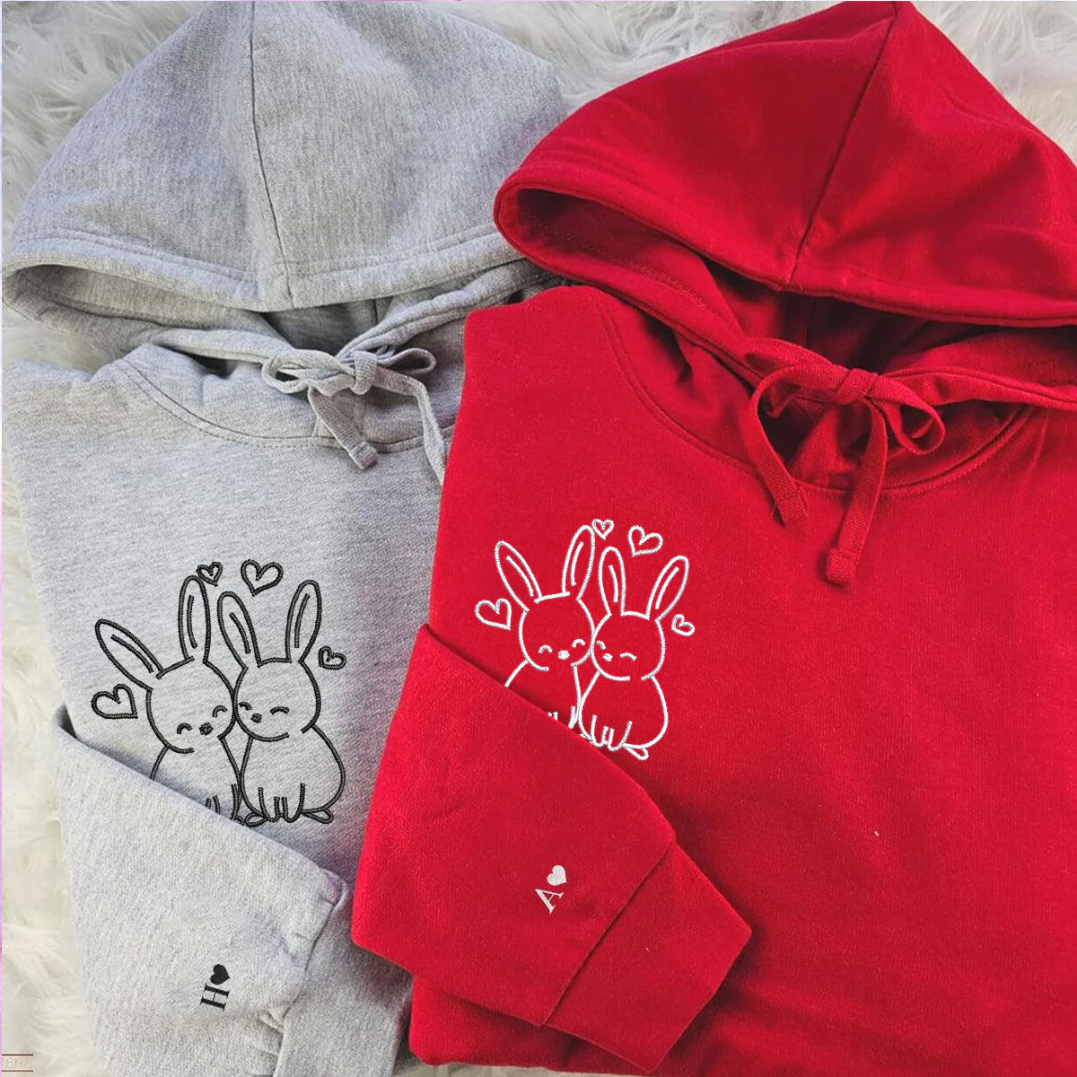 Custom Embroidered Cute Rabbit Love Matching Hoodies for Couples - Image 6