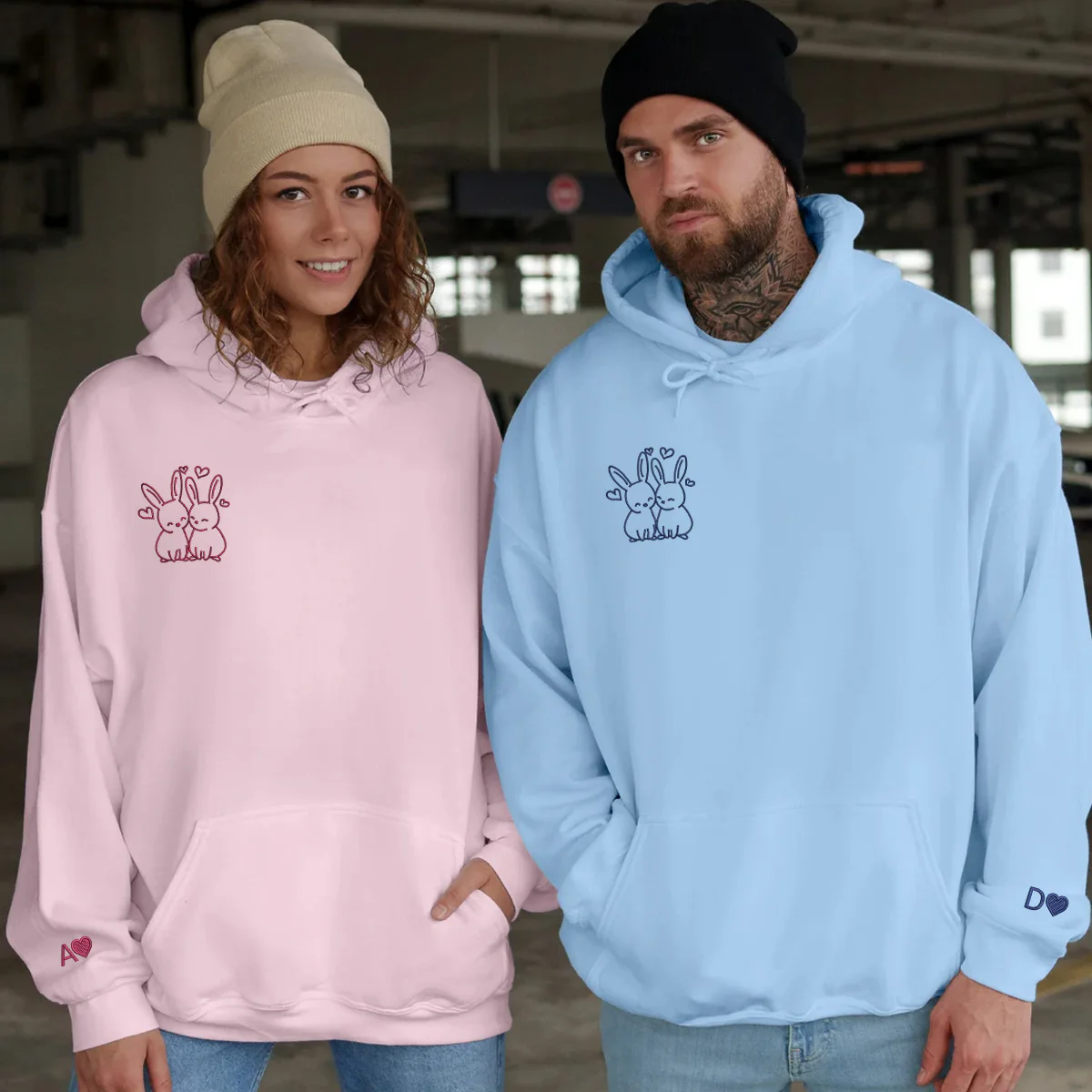 Custom Embroidered Cute Rabbit Love Matching Hoodies for Couples - Image 7