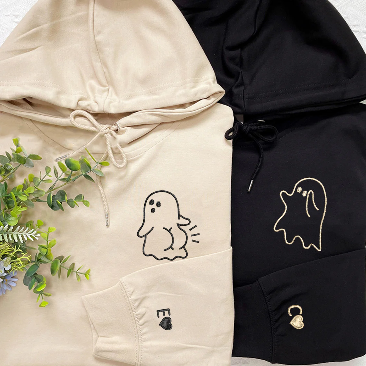 Custom Embroidered Cute Sassy Ghost Matching Hoodies for Couples - Image 2